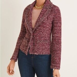 Chico’s Structured Cardigan Sweater Size 1. Textured with Fringe detail. EUC